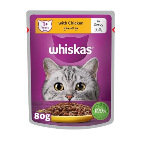 ويسكاس كيس طعام للقطط البالغة بالدجاج في المرق 4 × 80 جرام